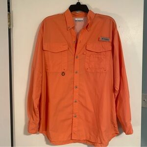 Columbia PFG Shirt Mens M Salmon/Orange Long Sleeve Nylon Fishing Outdoors Work